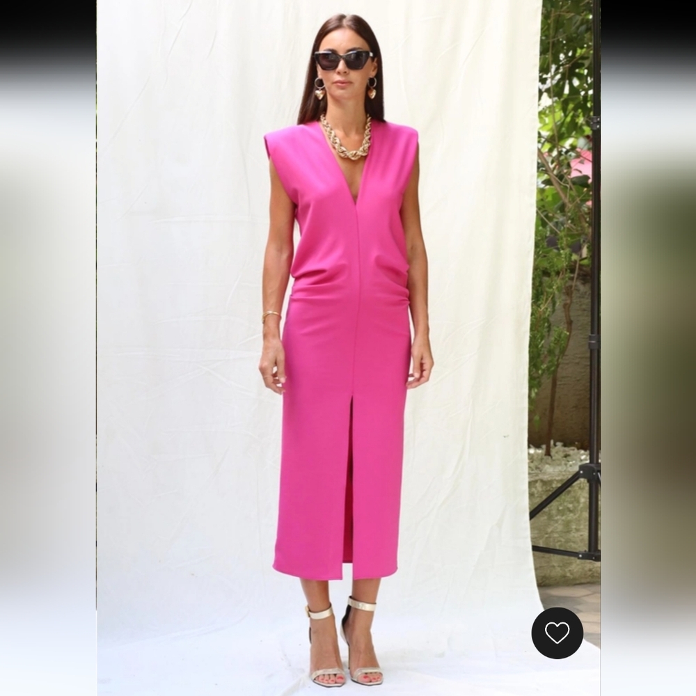 Zara fuchsia pink midi slit dress size S - Picture 3 of 16